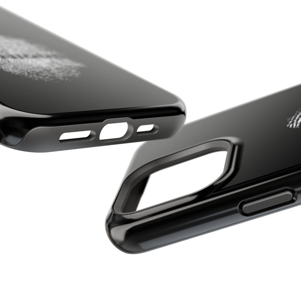 iPhone Case — Black Magnetic Impact-Resistant with Fingerprint Graphic & "Unique" Text