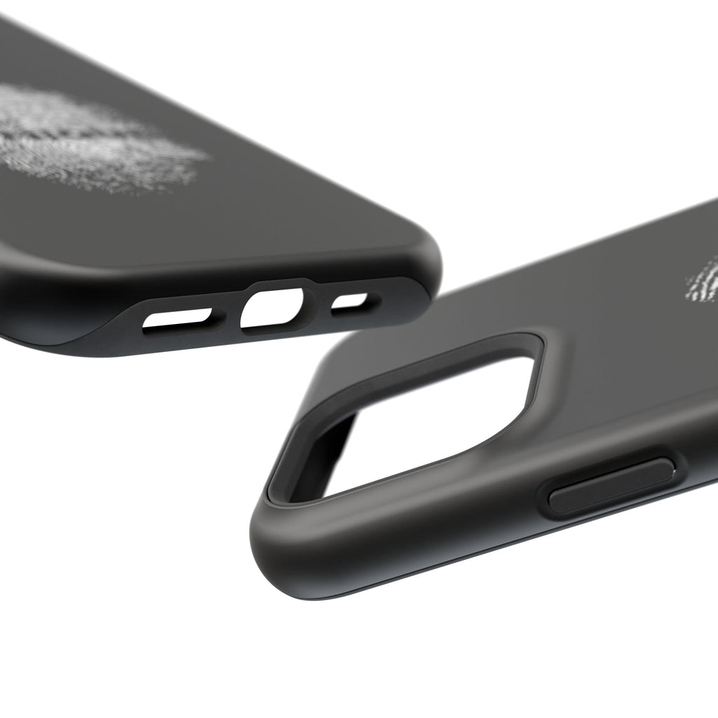 iPhone Case — Black Magnetic Impact-Resistant with Fingerprint Graphic & "Unique" Text