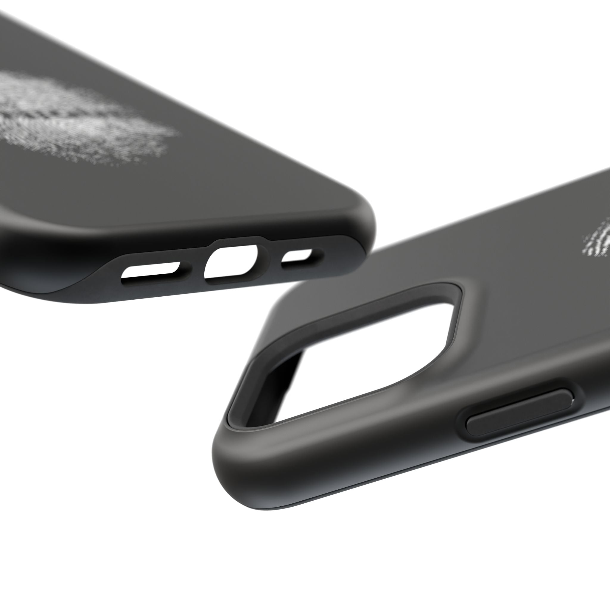 iPhone Case — Black Magnetic Impact-Resistant with Fingerprint Graphic & "Unique" Text