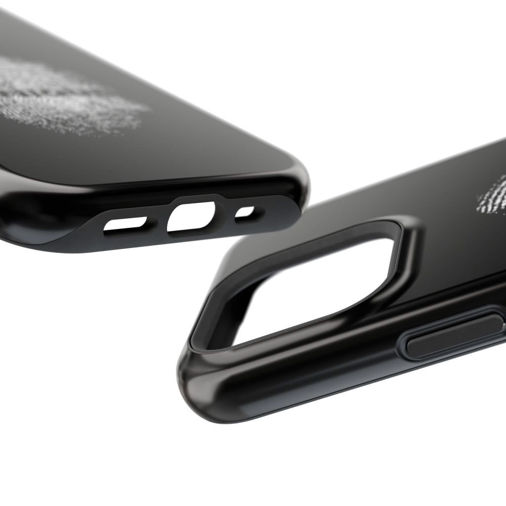 iPhone Case — Black Magnetic Impact-Resistant with Fingerprint Graphic & "Unique" Text
