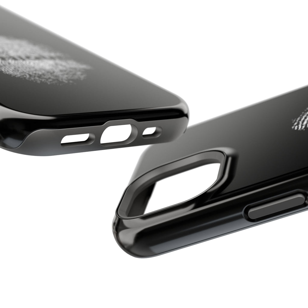 iPhone Case — Black Magnetic Impact-Resistant with Fingerprint Graphic & "Unique" Text