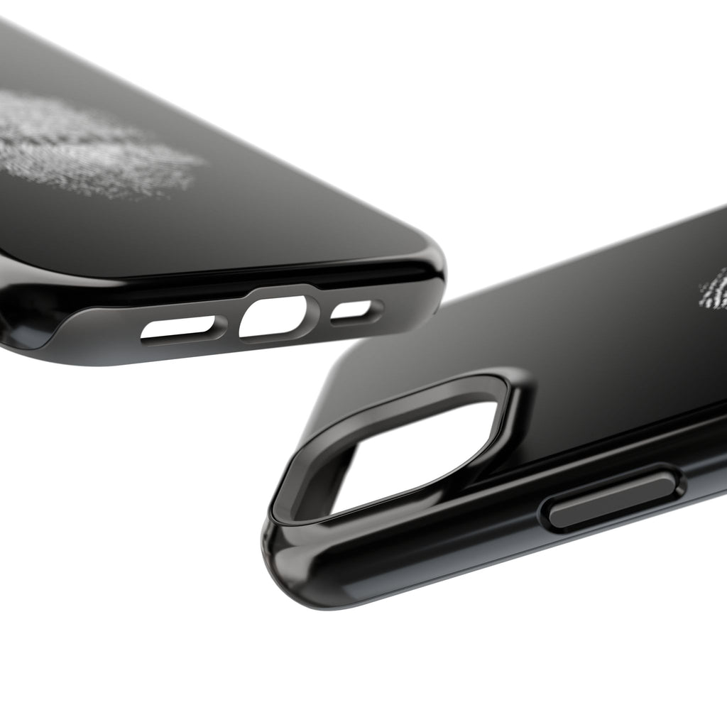 iPhone Case — Black Magnetic Impact-Resistant with Fingerprint Graphic & "Unique" Text