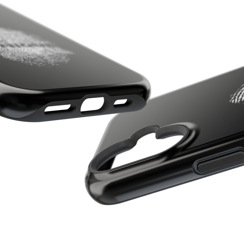 iPhone Case — Black Magnetic Impact-Resistant with Fingerprint Graphic & "Unique" Text