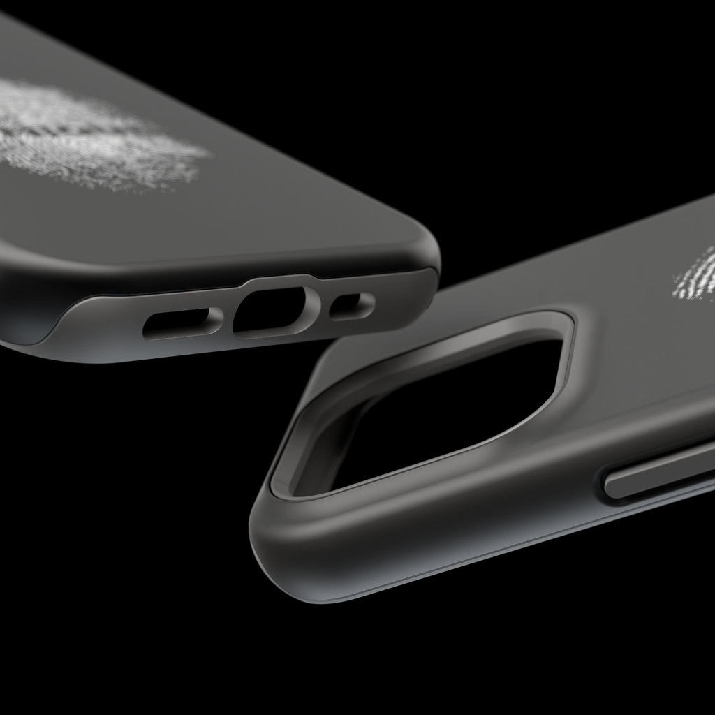 iPhone Case — Black Magnetic Impact-Resistant with Fingerprint Graphic & "Unique" Text