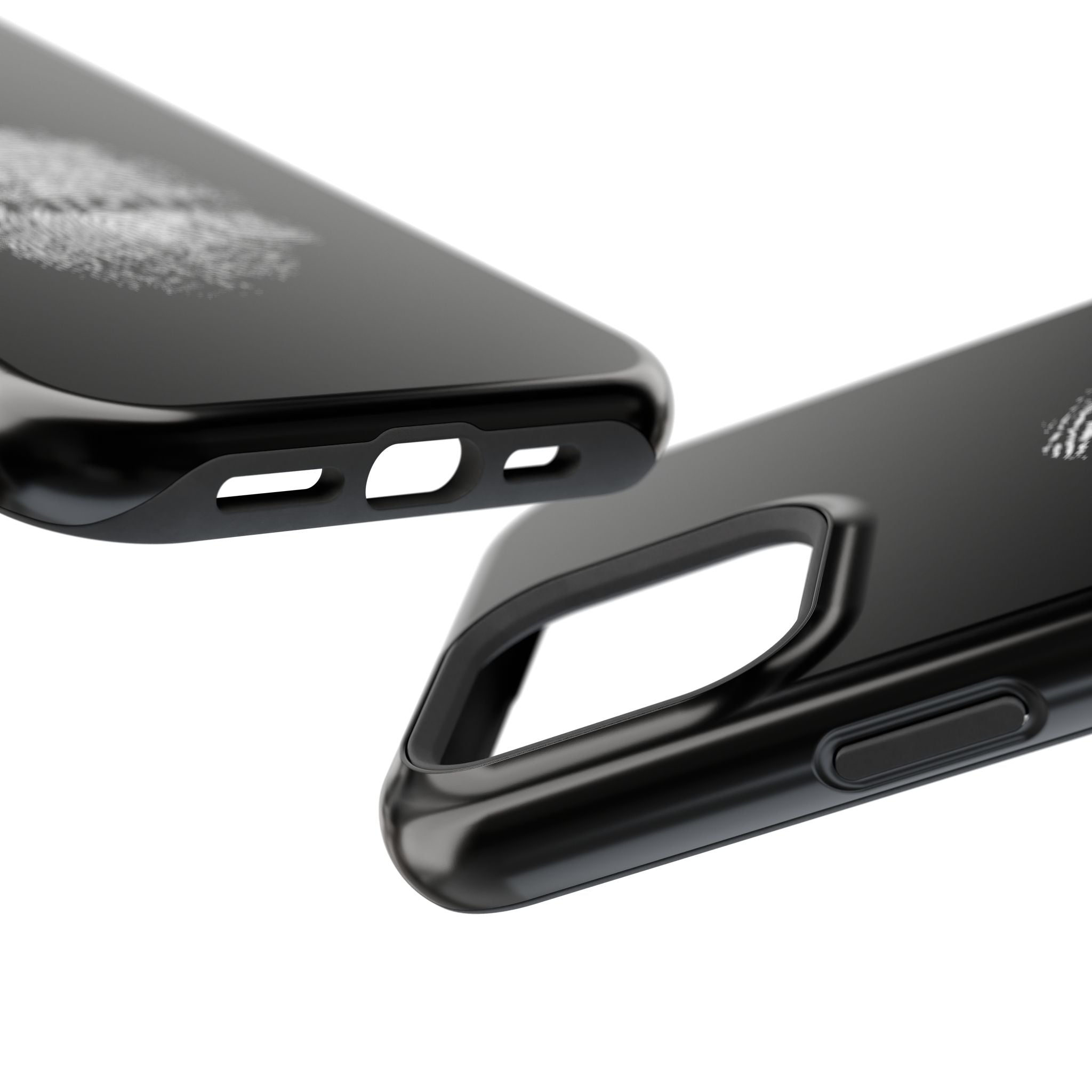 iPhone Case — Black Magnetic Impact-Resistant with Fingerprint Graphic & "Unique" Text