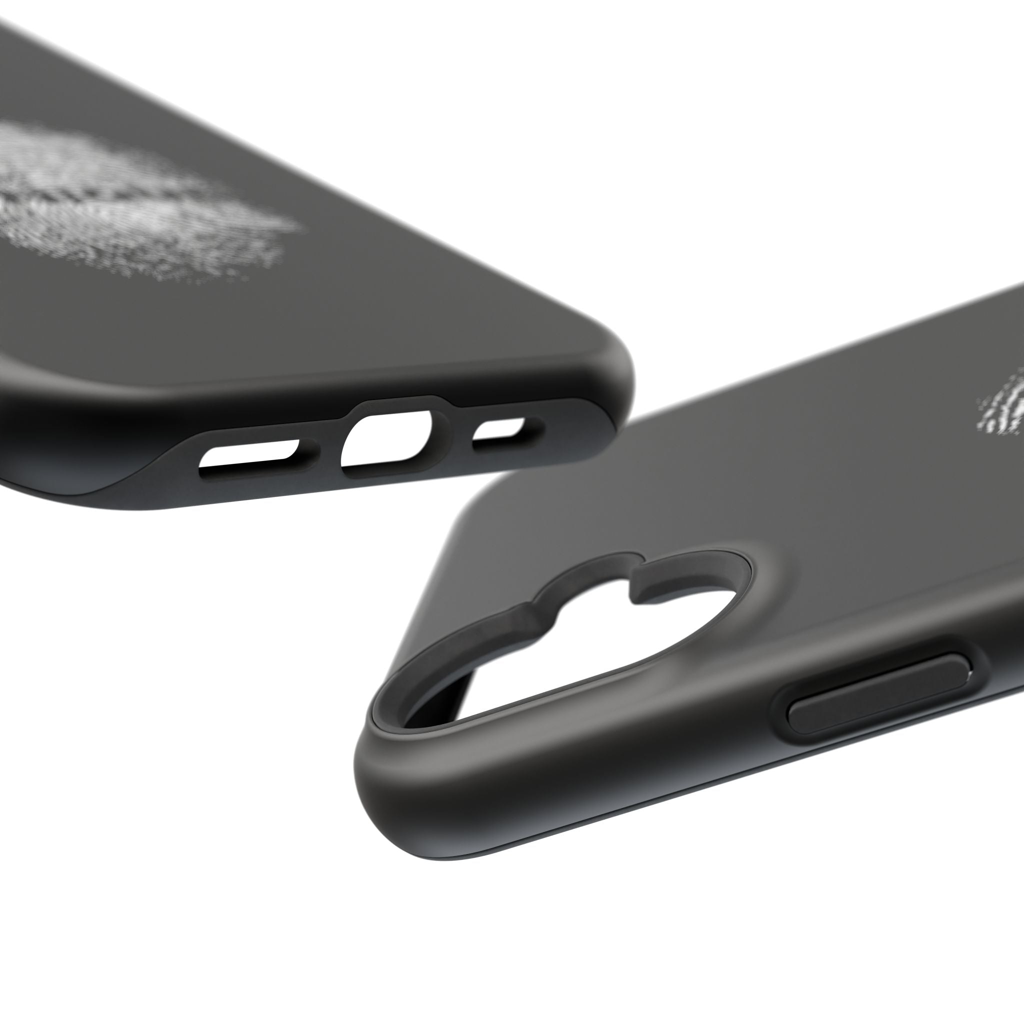 iPhone Case — Black Magnetic Impact-Resistant with Fingerprint Graphic & "Unique" Text