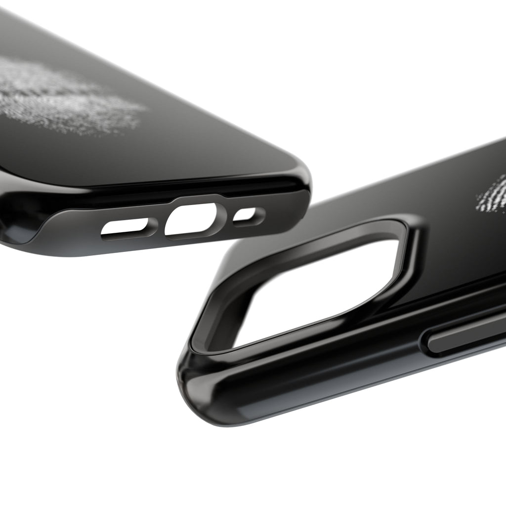 iPhone Case — Black Magnetic Impact-Resistant with Fingerprint Graphic & "Unique" Text