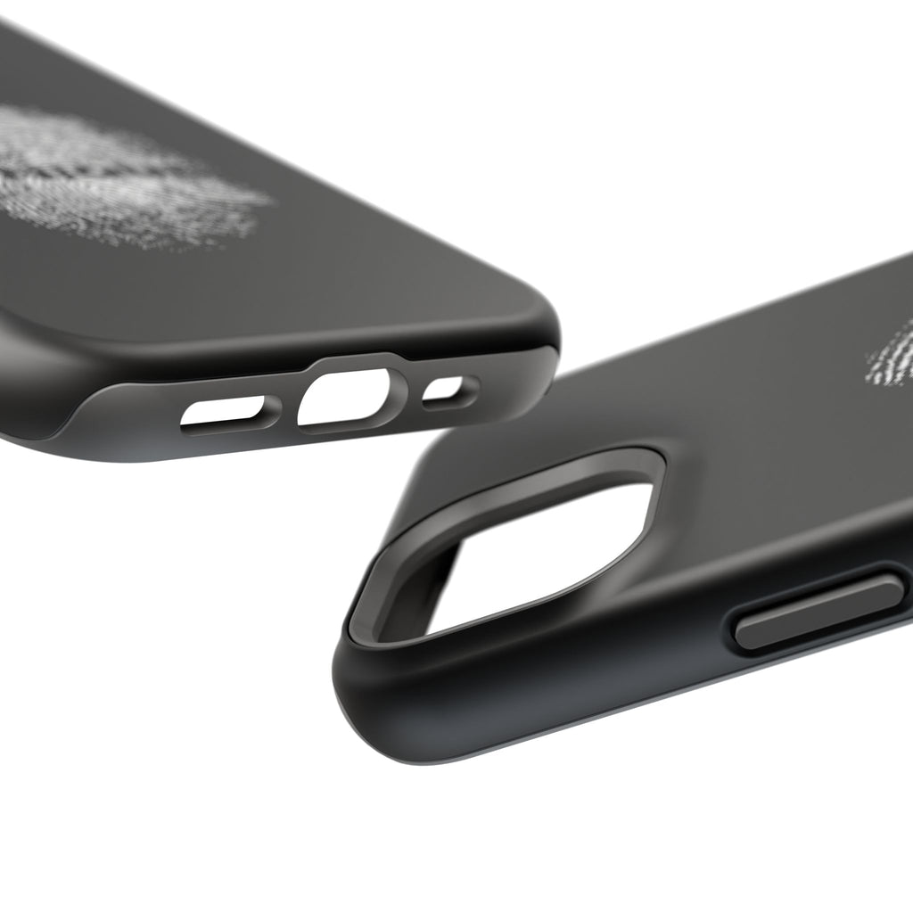 iPhone Case — Black Magnetic Impact-Resistant with Fingerprint Graphic & "Unique" Text